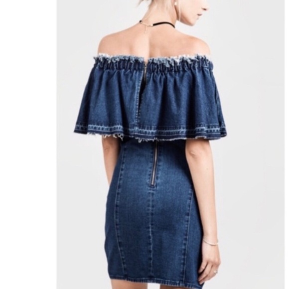 JOA Los Angelos Off Shoulder Denim Dress, Lg NWOT - Picture 4 of 8